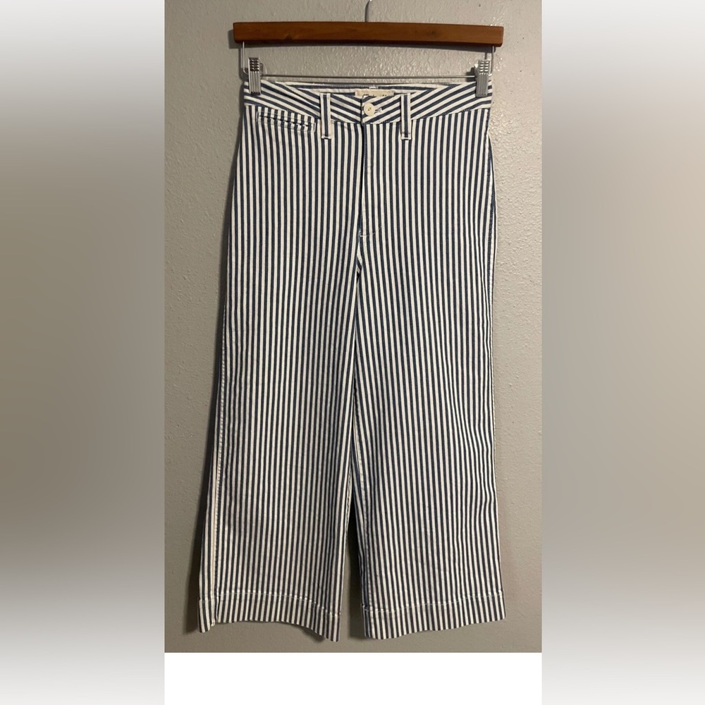 Madewell blue & White Striped railroad high rise cropped wide leg Pants